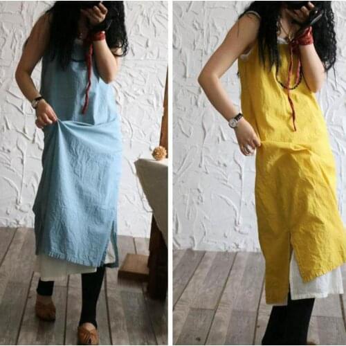 Summer Strapless Dress Woman Vestido 2017 Brief Solid Loose Cotton Maxi Dresses Long Side Split Sleevelss Women Dress Breathable