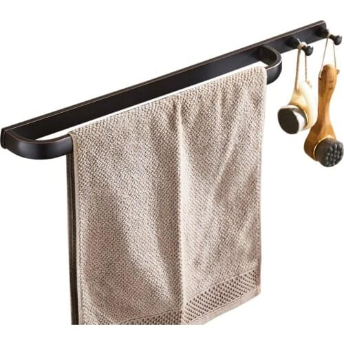 Leyden Brass 24inch Towel Bar with Hook Black Finish,Towel Holder Lavatory Wall Mounted ORB Contemporary Bathroom Hardware