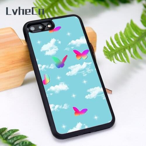 LvheCn Silicone Rubber Phone Case Cover for iPhone 6 6S 7 8 Plus X XS XR 11 12 Mini Pro Max Sky and Butterfly