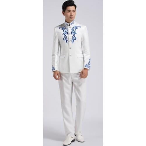 Chinese stand collar male business suit Chinese style embroidery Chinese tunic suit male formal Chinese traditional dress men