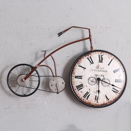 American Retro Bedroom Wall Clock Creative Personality Bicycle Decorative Clock Crafts Hanging Mural Decorations Ornaments