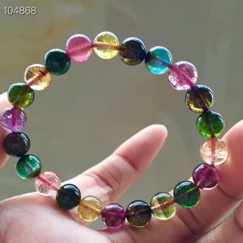 Natural Colorful Tourmaline Quartz Crystal Gems Round Beads Bracelet Tourmaline Woman Man 8.5mm AAAAAA Certificate