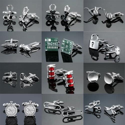 Novelty fashion shirt cufflink stethoscope Circuit board Fire Extinguisher Alarm clock clip design cuff links whoelsale&retail