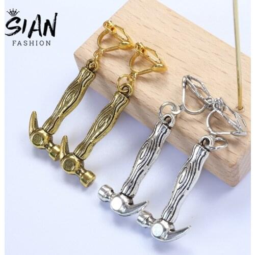 New Fashion Tools Hammer Drop Earrings Hip-hop Gothic Punk Style Ear Clip Earrings for Women Girls Jewelry Decorations Gifts
