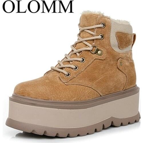 OLOMM 2019 autumn and winter leather womens thick bottom increased snow boots warm military boots womens platform shoes AB-107
