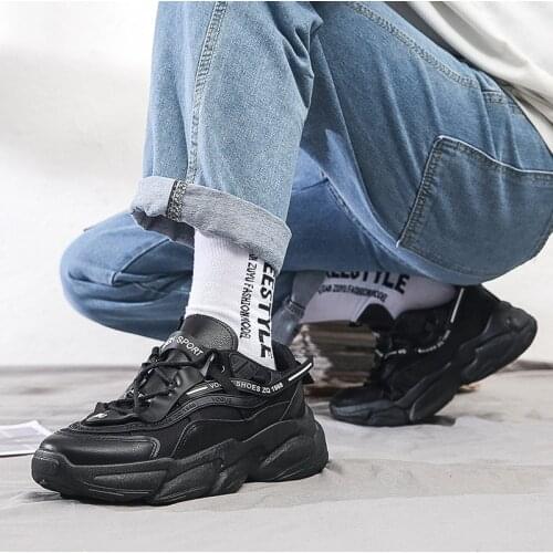 Autumn Outdoor Black Sports Flat Men Chunky Sneakers Breathable Light Shoes Casual Lac-Up Mens Vulcanized Trainers Sports Flats