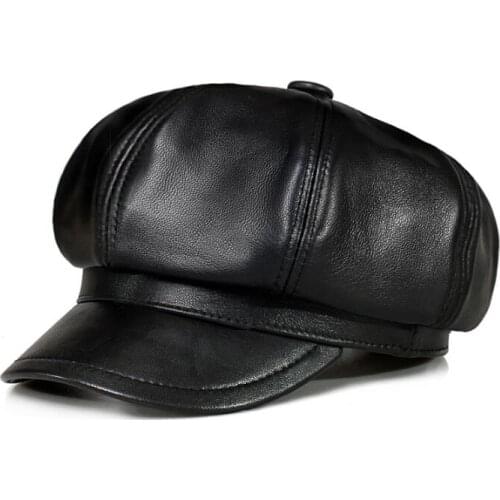 Autumn and winter fashion sheepskin hat octagonal cap painter cap mens genuine leather hat