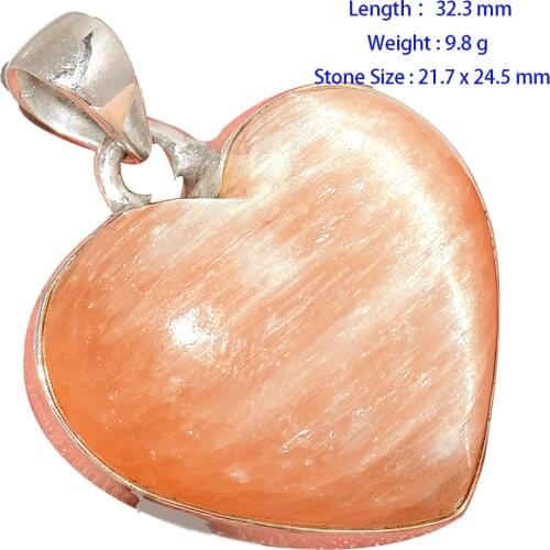 Genuine Orange Selenite Pendant 100% 925 Sterling Silver, Women Hand Made Fine Jewelry Gift