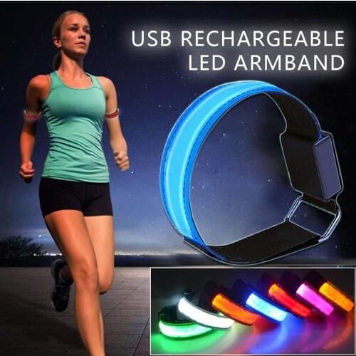 USB Rechargeable LED Luminous Armband Refective Bands Night Safety Band Running Cycling Gear for Joggers Bikers Walkers Concerts