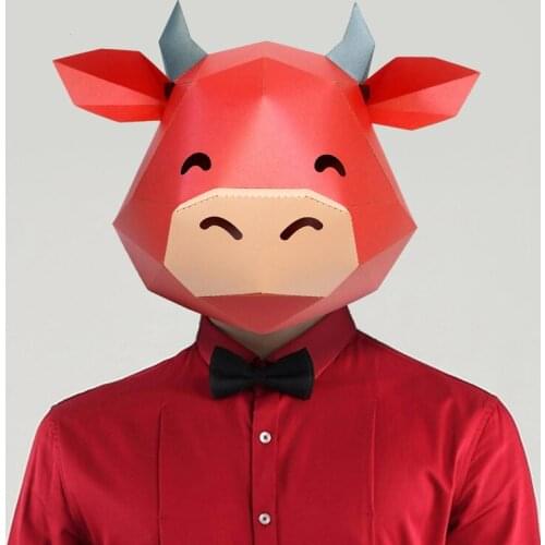 Pre Cut Paper Mask 3D Cute Cow Halloween Costume Cosplay DIY Paper Craft Model Mask Christmas