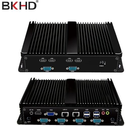 Mini Industrial PC Fanless Intel J1900 Quad Core 6 Serial Ports 2 LAN Pfsense Firewall Router All-in-One Thin Client Computer