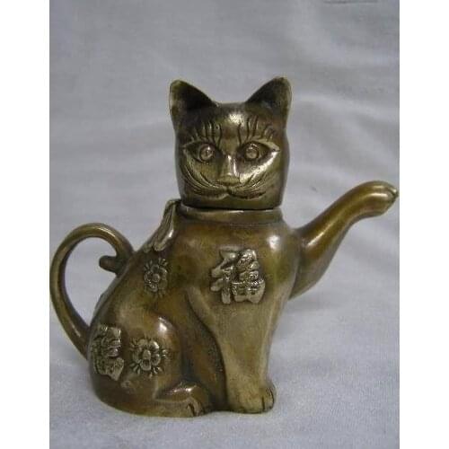 Rare Tibetan copper lucky cat sculpture teapot
