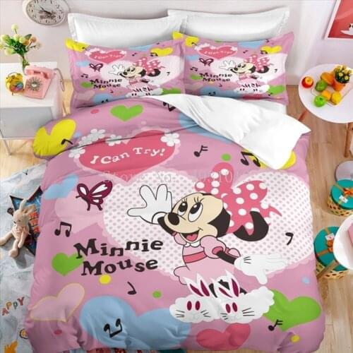 Pink Minnie Mickey Mouse Bedding Set 3D Printed 140x200 Duvet Cover Pillowcases Home Textiles for Children Full Queen