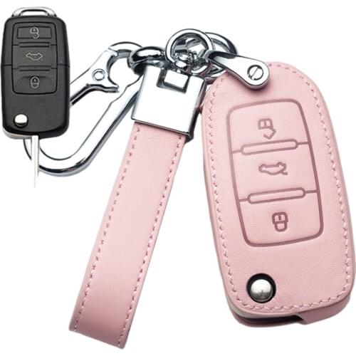 Pink Leather Car Key Cover Case for VW Volkswagen Tiguan MK1 MK2 Magotan Passat B5 B8 Polo Golf 4 5 6 7 Mk7 Jetta POLO