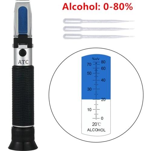 Hand Held Refractometer Alcohol Alcoholometer 0~80%V/V Liquor Detector Concentration Spirits Tester With ATC