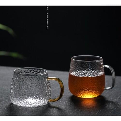 400ml Hammer Pattern Glass Cup With Handle For Home Glass Cups Heat Resistant Water Cup Hand Blown Japanese-style Glass Tea Cup