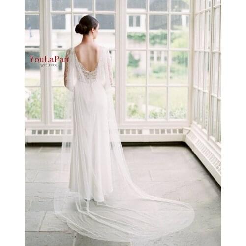 YouLaPan G41 Bridal Shawl Simple Ladys Custom Chiffon Floor 3M Length Evening Cape Simplicity Bride Wedding Coat for Marriage