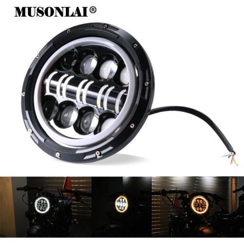 7'' Motorcycle LED Front Headlight Car Offroad Headlamp with Angle Eye White / Amber DRL for Harley Softail Jeep Wrangler TJ JK
