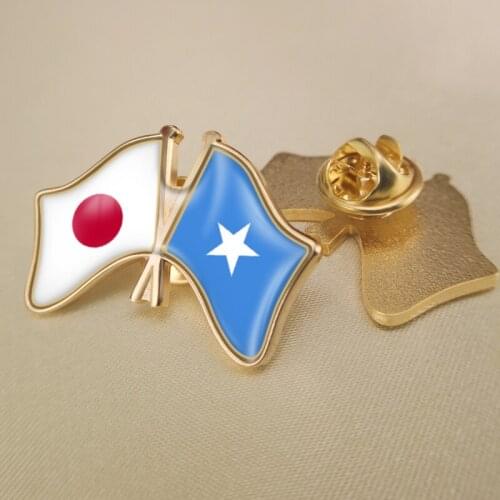 Japan and Somalia Crossed Double Friendship Flags Lapel Pins Brooch Badges
