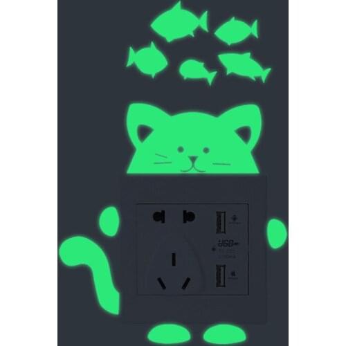 Funny Cat Dog Switch Stickers Wall Sticker Cartoon Luminous Switch Sticker Glow In The Dark Wall Home Bedroom Parlor Decoration