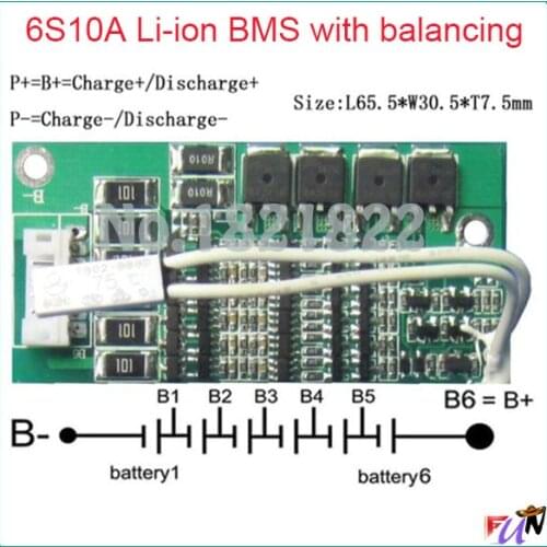 6S 10A 22.2V li-ion BMS PCM battery protection board bms pcm with balancing for Lawn mower lithium ion li battery