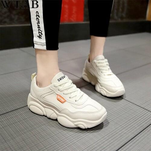 WTAB 2019 Spring Casual Women Sneakers Air Mesh Breathable Shoes Flat Platform Casual Shoes Female Trainers White Pink Size