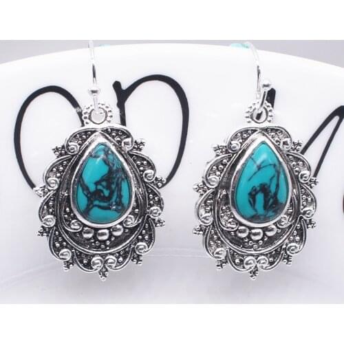 2020 Vintage Boho Water Drop Earrings For Women Trendy Silver Color Dangle Bohemia Female Jewelry Engagement Birthstone Gift