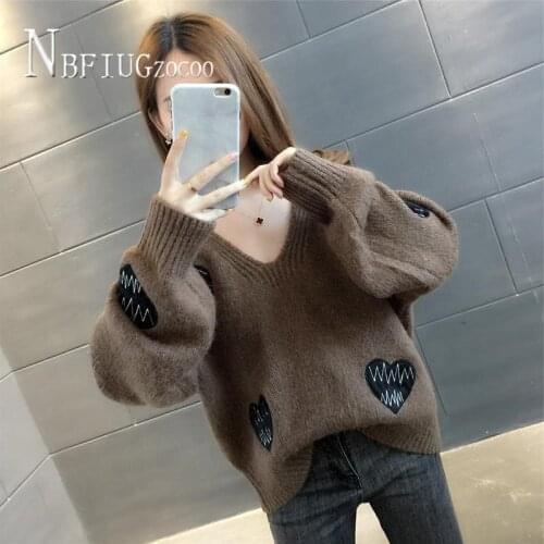 Long Sleeve V Neck Soft Women Sweater Korean Casual Female Sweaters