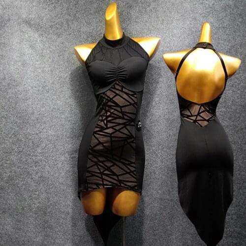 New Black Dress For Latin Dance Clothes Women Party Prom Dress Sexy Sleeveless Summer Tango Clothing Practice Dancewear 1566