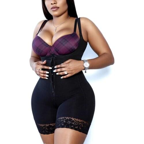 Women High Compression Body Shaper Zipper Adjustable Lace Sexy Bodysuit Abdomen Waist Trainer Modeling Reductive Fajas