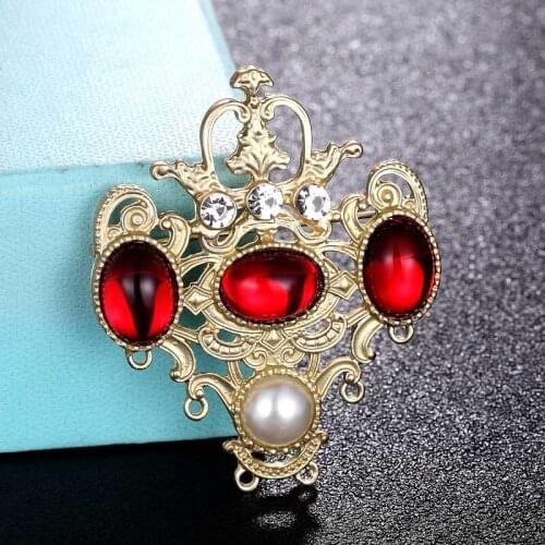 Zlxgirl Metal Alloy Red blue resin crown Shape wedding hijab accessory vintage women clothing pearl scarf pins bags jewelry