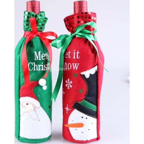 200pcs Christmas Wine Bottle Bags Decor Santa Claus Snowman Deer Bottle Cover Clothes Kitchen Christmas Decoration