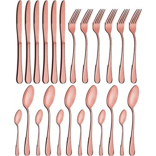 24Pcs Stainless Steel Dinnerware Restaurant Kitchen Dinner Table Cutlery Knife Fork Spoon Tableware