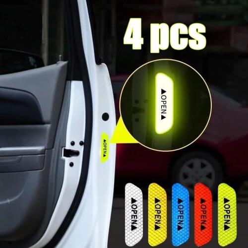 4Pcs/set Car Door Stickers Universal Safety Warning Mark OPEN High Reflective Tape Motorcycle Bike Helmet Sticker