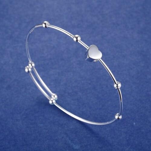 AB033 Pretty Silver Plated Bracelets For Women Wholesale Free Shipping Charm Christmas Gifts Fashion Jewelry Small Heart Bangle