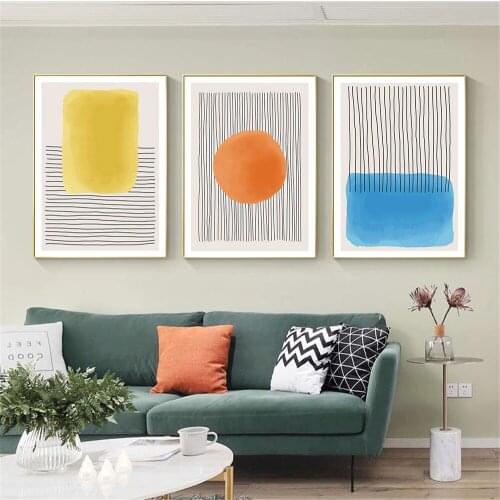 Abstract Geometry Lines Wall Art Canvas Painting Color Blue Yellow Orange Poster And Print Picture Minimalist Living Room Decor