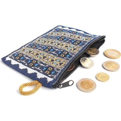 Authentic Navyblue-Yellow Turkish Carpet Pattern Woven Coin Purse|Women Wallet With Zipper|Gift Jewelry Bag Ideas for Friends