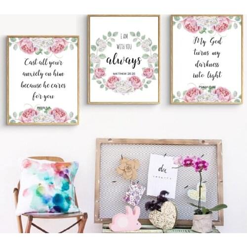 Bible Verses Canvas Painting Christian Inspirational Quotes Posters And Prints Watercolor Flowers Wall Art Pictures Home Decor
