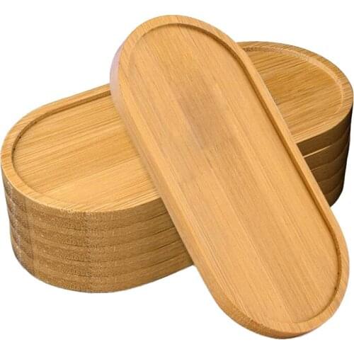 Bamboo Plant Saucer 6.37 Inch Succulent Pot Tray Flower Plant Holder, Oval Drainage Tray 6 Pack