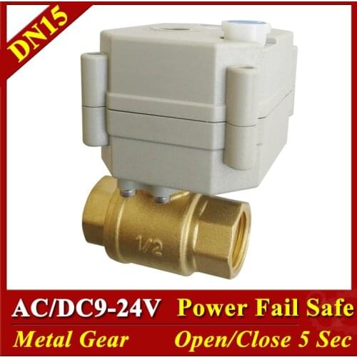 BSP/NPT 1/2" Motorized Ball Valves With Manual Override AC/DC9-24V 2 Way Brass DN15 Normally Open / Normally Close Valve