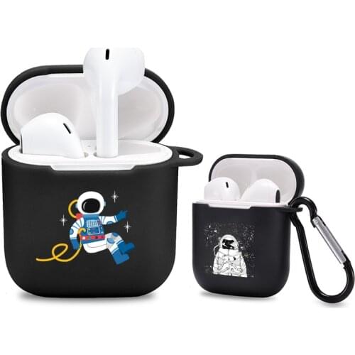 Personality Astronaut and Space Case For funda Airpods 2 Black Silicone Luxury Airpod Case Cover Bluetooth Earphone Accessories