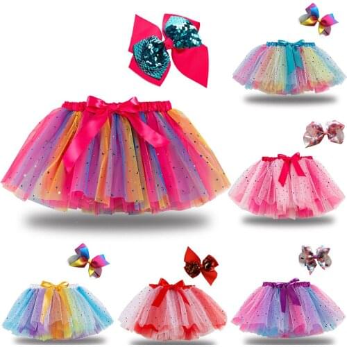 Tutu Skirt Kids Girls Party Dance Ballet Costume Splice Rainbow Tulle Skirt+Bow Hairpin Clothes Kids Skirt Children Clothes