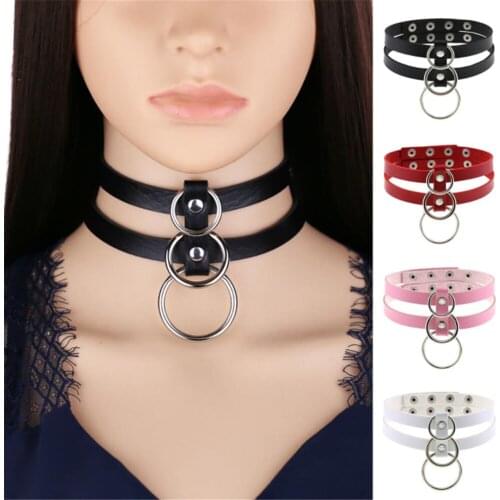 DIEZI Punk Cosplay Gothic Harajuku Multilayer PU Leather Chokers Necklace Women Men Circle Pendant Statement Necklaces Jewelry