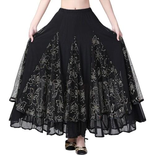 Women Ballroom Dancing 360 Degree Long Swing Latin Salsa Rumba Flamenco Dance Skirts Tribal Floral Mesh Dance Skirts