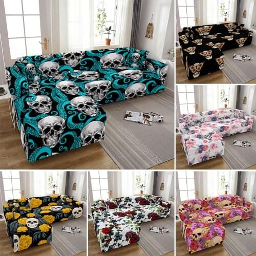 Skull With Rose Elastic Couch Cover Stretch Tight Wrap All-inclusive Sofa Covers For Living Room 1/2/3/4 Seater Slipcover