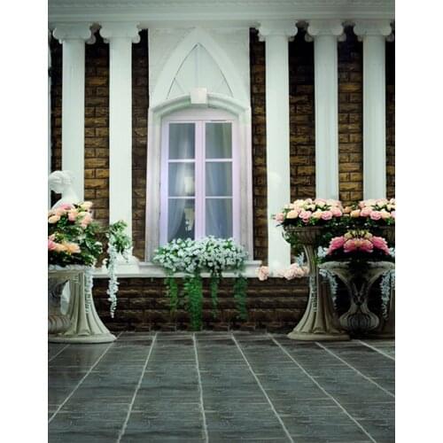 Stone Floor Brick House Flowers Photography Backdrops Photo Props Studio Background 5x7ft