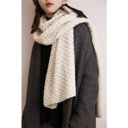 Cashmere wool clip bright silk fish scale grain knit women winter scarf shawl pashmina 190x45cm