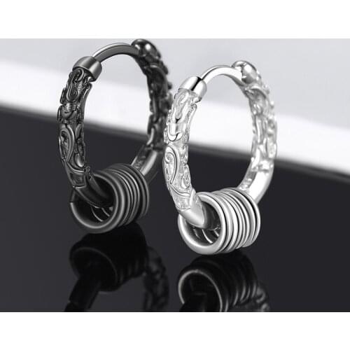 KOFSAC Cool Punk Mens Black Gold Hip Hop Hoop Earrings Round Earring Pendant For Men Earrings Jewelry New 925 Silver For Gifts