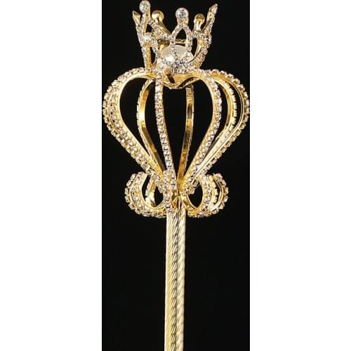 Royal Crown style Lotus Scepter Wand Rhinestone Beauty Pageant Wedding Bridal Magic Fairy Queen Double Side Sceptre Prop Staff