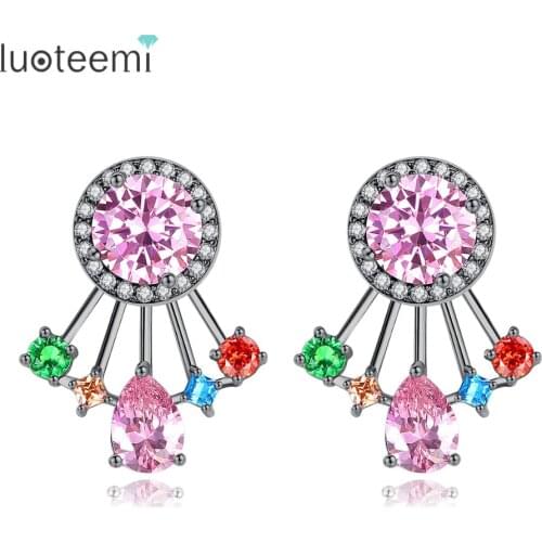 LUOTEEMI New Unique Retro Gun Black Drop Earrings Multicolor Round Square Cubic Zirconia Party Fashion Classic Brincos Jewelry